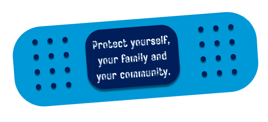 Icon image of a bandage with messaging about protecting yourself and your community